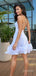Elegant Bateau  Bustier Bubble Hem White A-line  Short Homecoming Dress with Crisscross Back, HC382276