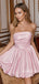 Elegant Strapless Pleated Bubble Hem Pink Soft Satin Short Homecoming Dress, Prom Dress, PD382261