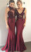 Mismatched Burgundy V-neck Sleeveless Lace Mermaid Bridesmaid Dress, PD3152