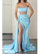 Sexy Blue V-neck  Side Slit Mermaid Floor Length Prom Dress, PD3640