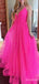 Simple Pink V-neck Spaghetti Strap A-line Long Tulle Prom Dress,PD38080
