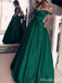 Sexy Green V-neck Off the Shoulder A-line Long Prom Dress, PD38086