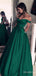 Sexy Green V-neck Off the Shoulder A-line Long Prom Dress, PD38086