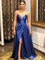 Sexy Blue V-neck Spaghetti Strap A-line Long Prom Dress, Evening Dress, PD38087