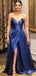 Sexy Blue V-neck Spaghetti Strap A-line Long Prom Dress, Evening Dress, PD38087