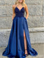 Gorgeous Navy Blue Lace Top Side Slit Mermaid Long Prom Dress, Evening Dress, PD38089