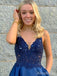 Gorgeous Navy Blue Lace Top Side Slit Mermaid Long Prom Dress, Evening Dress, PD38089