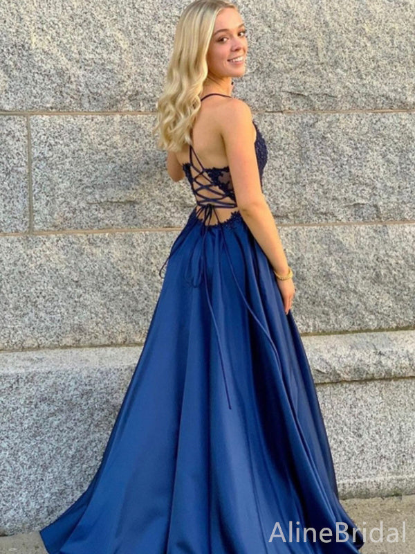 Gorgeous Navy Blue Lace Top Side Slit Mermaid Long Prom Dress, Evening Dress, PD38089