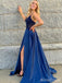 Gorgeous Navy Blue Lace Top Side Slit Mermaid Long Prom Dress, Evening Dress, PD38089