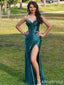 Elegant Emerald Green Sweetheart Corset Mermaid Long Prom Dress with Slit, PD38079