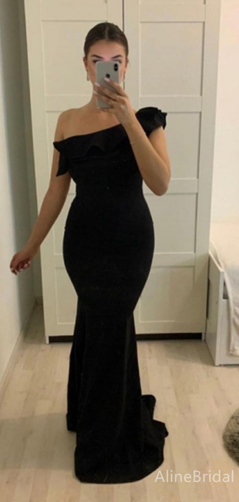 Elegant Black One Shoulder Mermaid Long Prom Dress, Evening Dress, PD38076