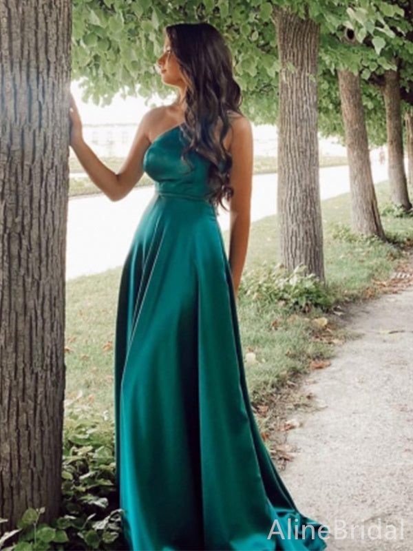 Elegant Green One Shoulder A-line Long Prom Dress, Evening Dress, PD38074