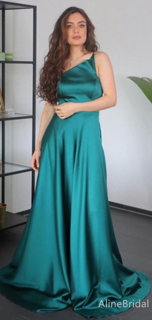 Elegant Green One Shoulder A-line Long Prom Dress, Evening Dress, PD38074