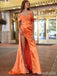 Gorgeous Orange Off the Shoulder Mermaid Long Prom Dress, PD38070