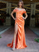 Gorgeous Orange Off the Shoulder Mermaid Long Prom Dress, PD38070