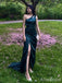 Elegant Dark Green One Shoulder Cut Out Mermaid Long Prom Dress with Slit, PD38098