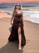 Elegant Brown One Shoulder Mermaid Long Prom Dress with Slit, PD38099