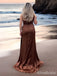 Elegant Brown One Shoulder Mermaid Long Prom Dress with Slit, PD38099