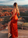 Elegant Rust One Shoulder Side Slit Mermaid Long Prom Dress, Evening Dress, PD38100