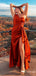 Elegant Rust One Shoulder Side Slit Mermaid Long Prom Dress, Evening Dress, PD38100