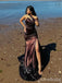 Elegant Dark Brown One Shoulder Side Slit Mermaid Long Prom Dress,Evening Dress, PD38102