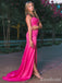 Elegant Hot Pink Sweetheart Spaghetti Strap Side Slit Mermaid Long Prom Dress,PD38104