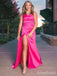 Elegant Hot Pink Sweetheart Spaghetti Strap Side Slit Mermaid Long Prom Dress,PD38104