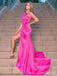 Elegant Hot Pink Sweetheart Spaghetti Strap Side Slit Mermaid Long Prom Dress,PD38104