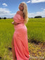 Elegant Pink Off-Shoulder Side Slit Mermaid Long Prom Dress,PD38106