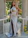 Sexy Light Grey Cross-Halter Side Slit Long Prom Dress, Evening Dress, PD38107