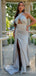Sexy Light Grey Cross-Halter Side Slit Long Prom Dress, Evening Dress, PD38107