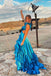 Sexy Blue V-neck Sleeveless Ruffle Tiered Long Prom Dress, PD3649