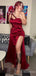 Elegant Sweetheart One Shoulder Burgundy Mermaid Long Prom Dress, Evening Dress, PD38108