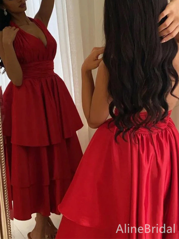 Elegant Red Halter Backless A-line Long Prom Dress, Evening Dress, PD38109