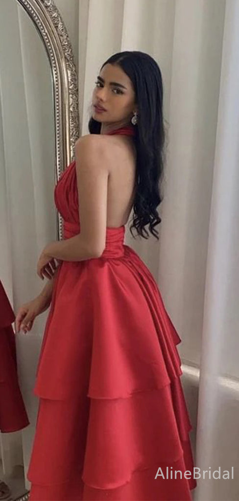 Elegant Red Halter Backless A-line Long Prom Dress, Evening Dress, PD38109