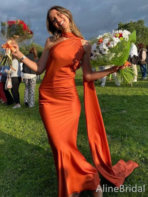 Elegant Orange One Shoulder Mermaid Long Prom Dress, Evening Dress, PD38111