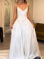 Simple Ivory V-neck Spaghetti Strap A-line Long Prom Dress, Evening Dress, PD38112