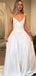 Simple Ivory V-neck Spaghetti Strap A-line Long Prom Dress, Evening Dress, PD38112