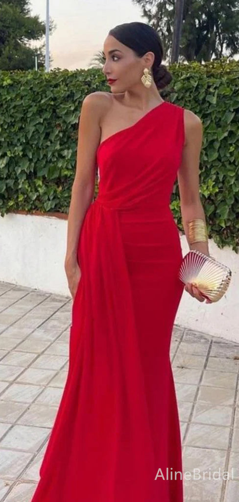 Elegant Red One Shoulder Mermaid Long Prom Dress,PD38113