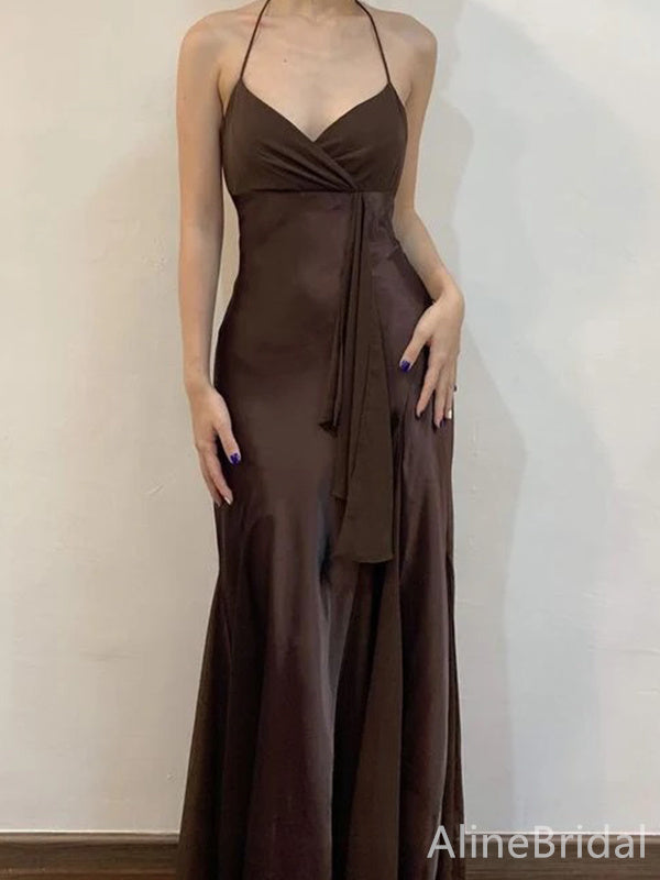 Sexy Chocolate V-neck Halter Mermaid Long Prom Dress, Evening Dress, PD38116