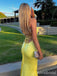 Sexy Yellow Spaghetti Strap Halter Mermaid Long Prom Dress, PD38117