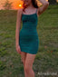 Simple Green Spaghetti Strap Tight Short Homecoming Dress, HD327996