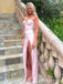 Sexy Pink Spaghetti Strap Side Slit Mermaid Long Prom Dress, Evening Dress, PD38118