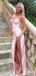 Sexy Pink Spaghetti Strap Side Slit Mermaid Long Prom Dress, Evening Dress, PD38118