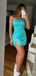 Simple Teal Square Short Homecoming Dress with Slit, HD327994