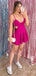 Sexy Hot Pink V-neck Spaghetti Strap A-line Cut Out Homecoming Dress with Ruffles, HD327995