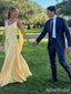 Unique Yellow V-neck A-line Long Prom Dress, Evening Dress, PD38130