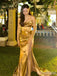 Stunning Gold Strapless Side Slit Pleated Corset Mermaid Long Prom Dress,PD38142