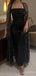 Sparkly Black Beadings A-line Long Prom Dress with Tulle Cape, PD38145