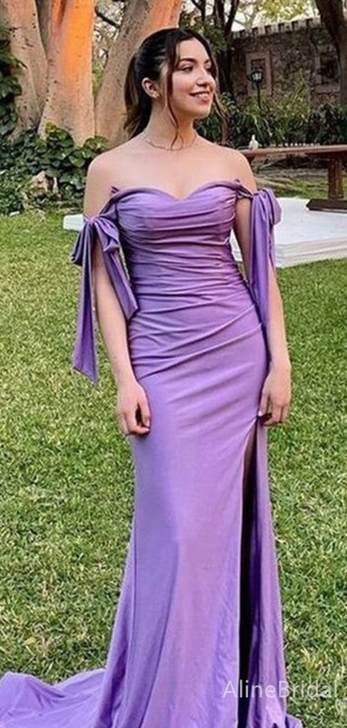 Elegant Sweetheart Off-Shoulder Purple Long Mermaid Prom Dress, PD38148